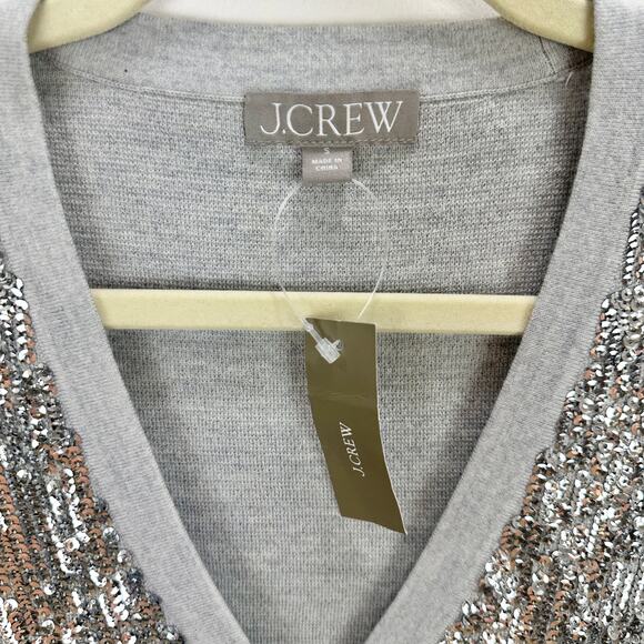 J.Crew Merino Wool V Neck Sweater Vest Silver Sequin Party Preppy Small NWT - Picture 9 of 14